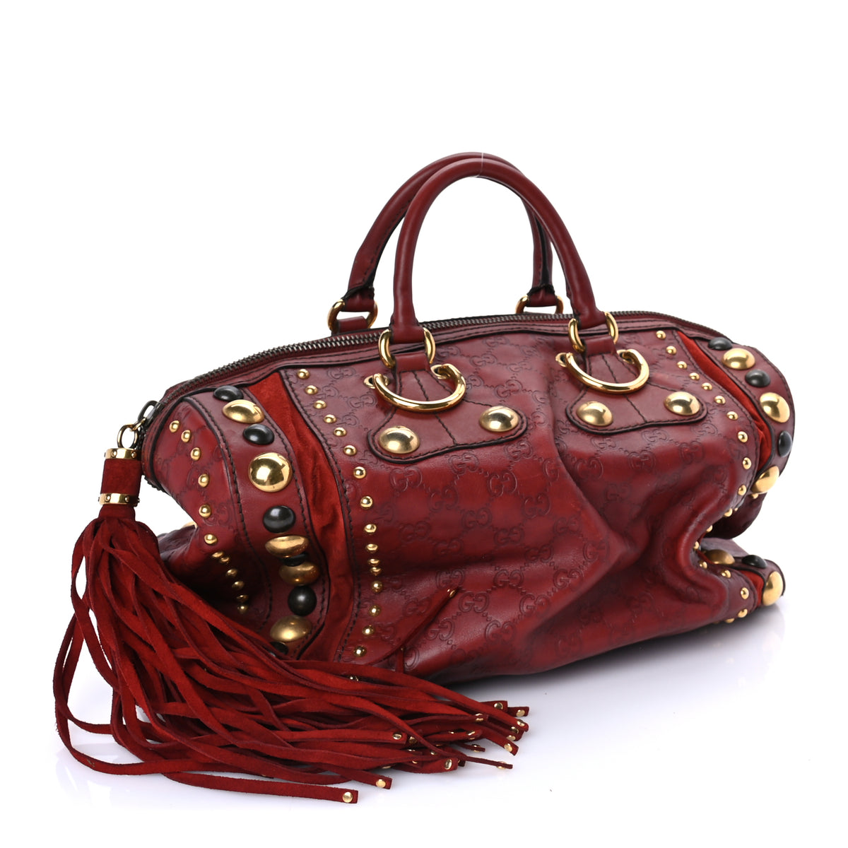 Gucci Calfskin Large Babouska Studded Boston Red | Luxe Collective