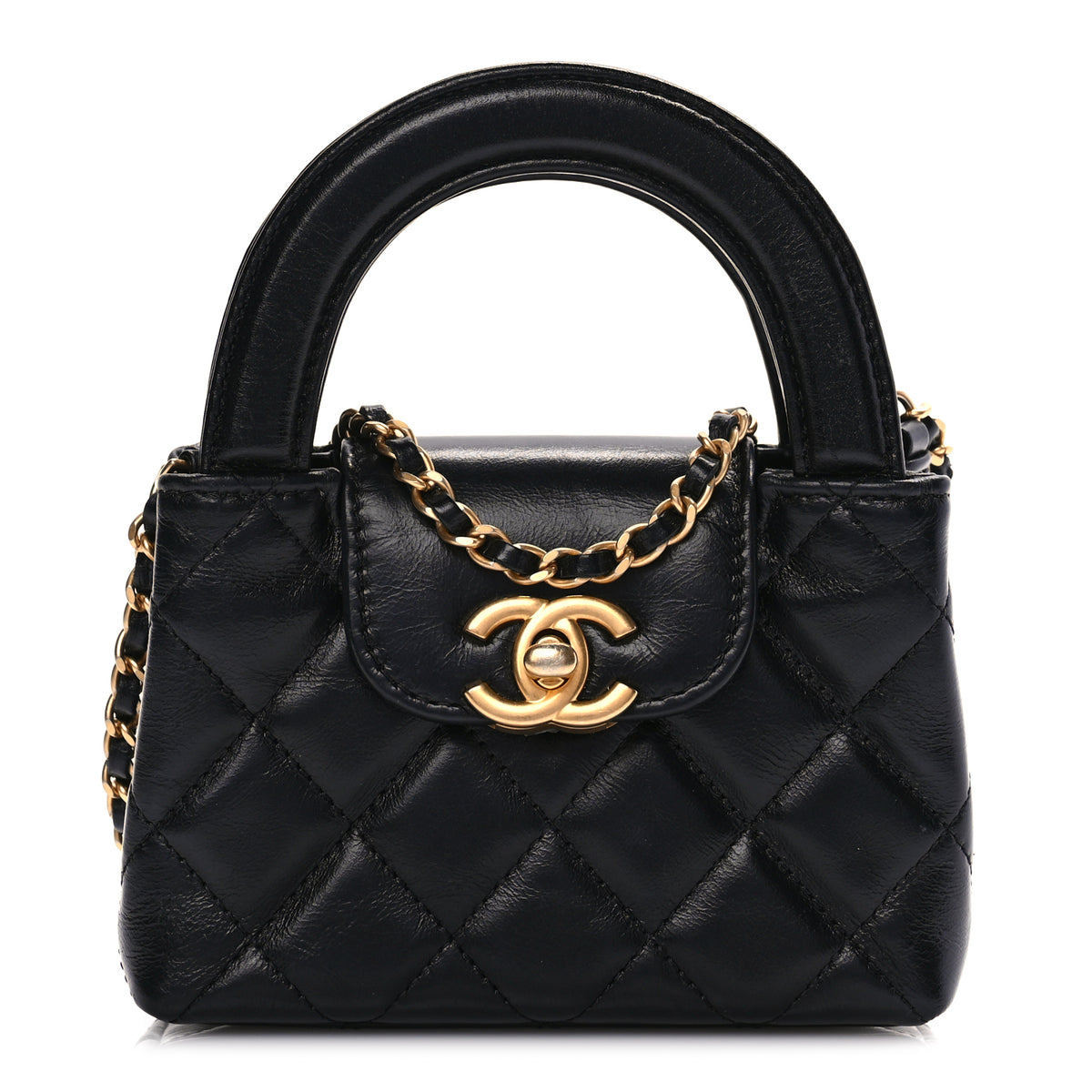 あ*ま様 【値下げ】CHANEL MAKEUP ブラック キルティング ゴールド Chanel Shiny Aged Calfskin Quilted Mini Nano Kelly Shopper Black