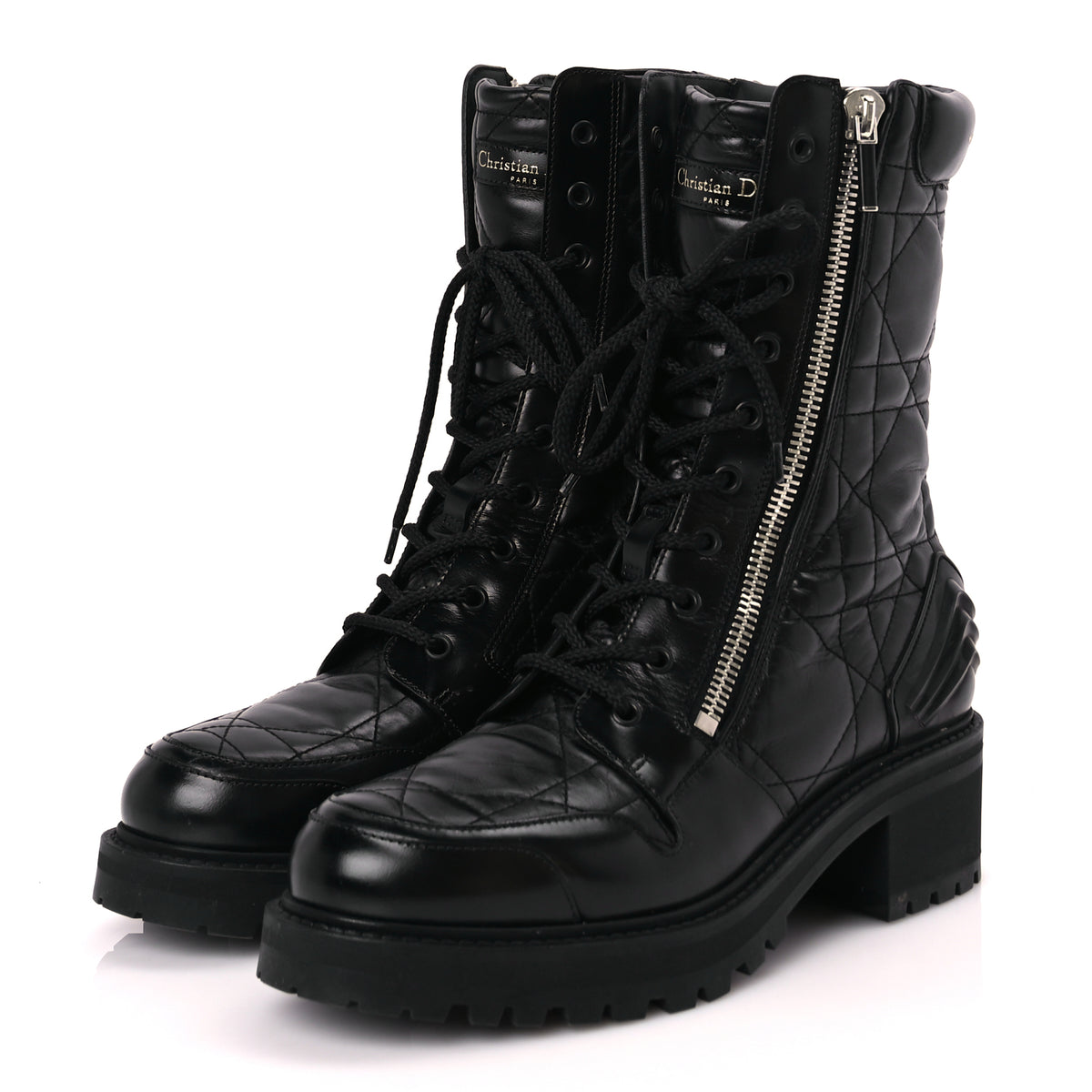 Dior ディオール ブーツ D-Leader カナージュ 革 黒 L Christian Dior Calfskin Cannage D-Leader Ankle Boot 41 Black