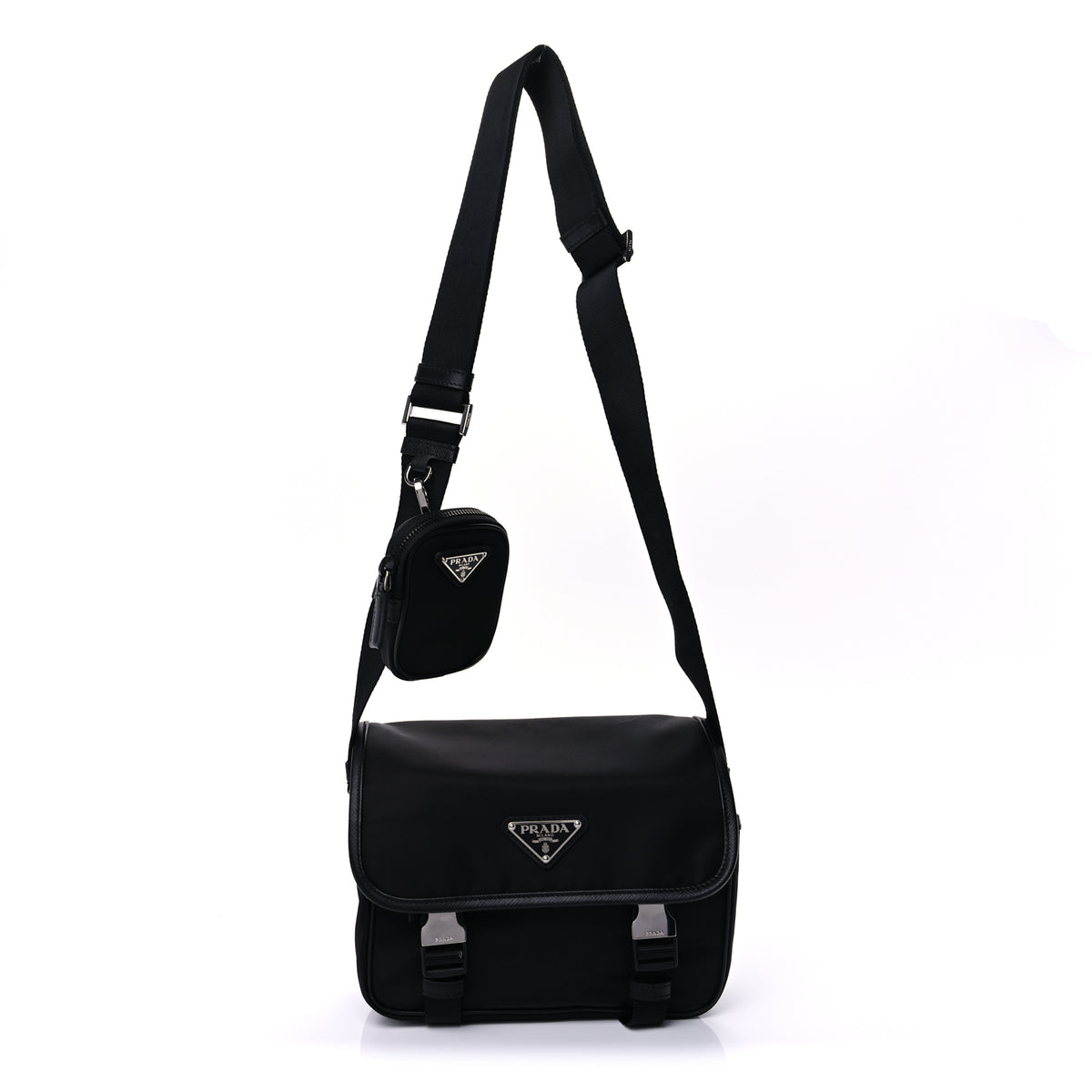 Prada Re-Nylon Saffiano Pocket Double Snap Buckle Shoulder Bag