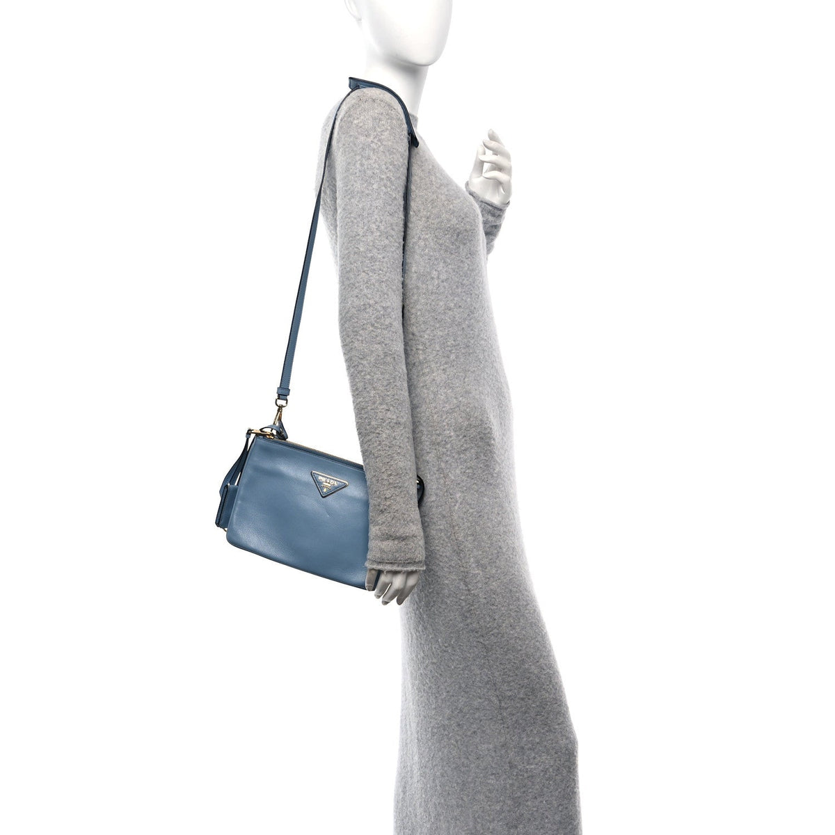 Prada Vitello Phenix Double Zip Crossbody Bag Light Blue | Luxe