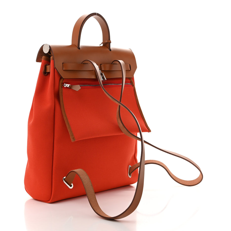 Hermes Military Toile Vache Hunter Herbag a Dos Zip Retourne Backpack Orange Mecano Fauve Image 4