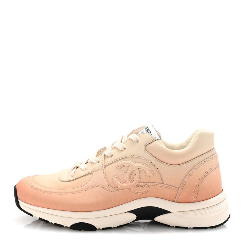  Chanel Laminated Calfskin Stretch CC Womens Sneakers 40 Light Orange