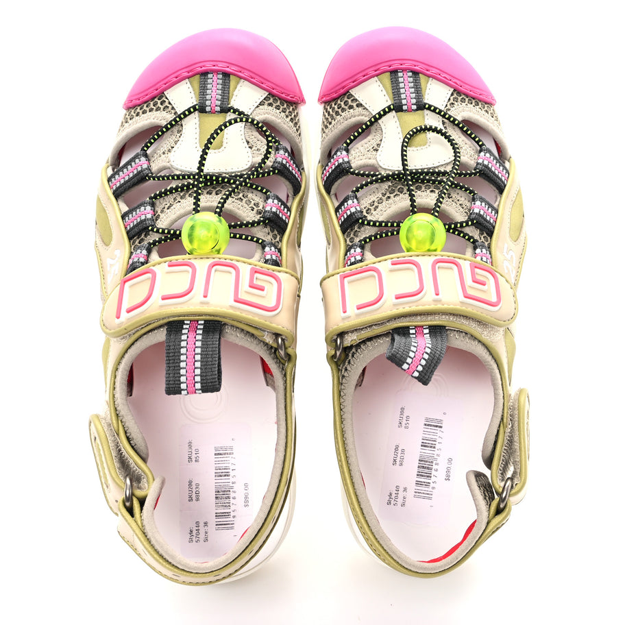 Gucci Mesh Fabric Tinsel Sport Sandals 36 Loess Sand Box Pink Image 2