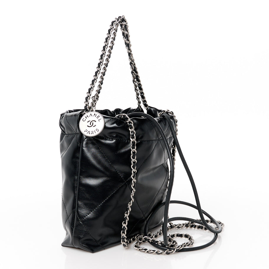 Chanel Shiny Calfskin Quilted Mini 22 Black Image 3