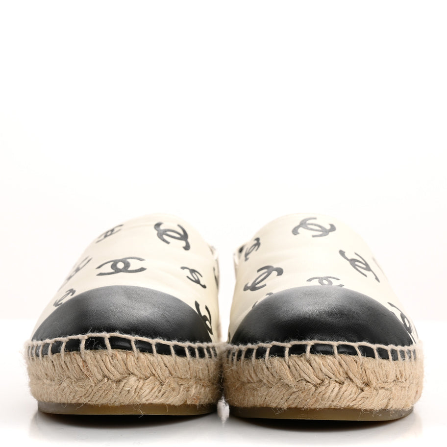 Chanel Lambskin Printed CC Espadrilles 38 White Black Image 3