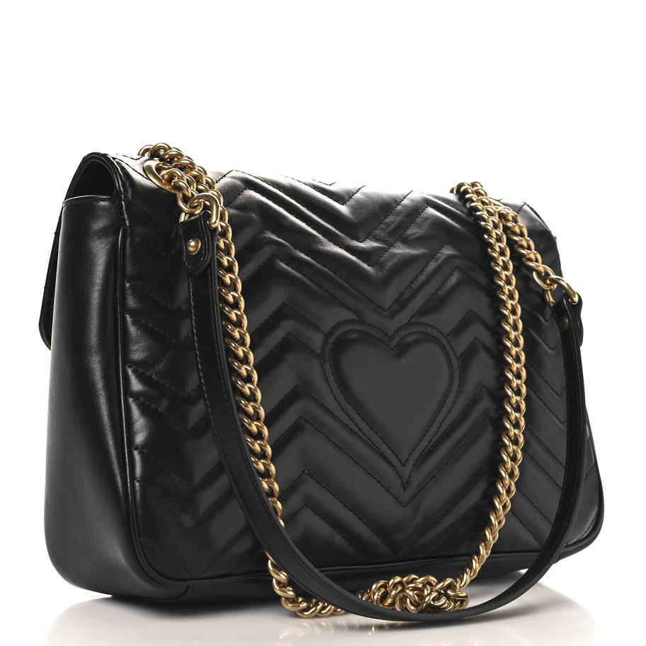 Gucci Calfskin Matelasse Medium GG Marmont Shoulder Bag Black Image 3