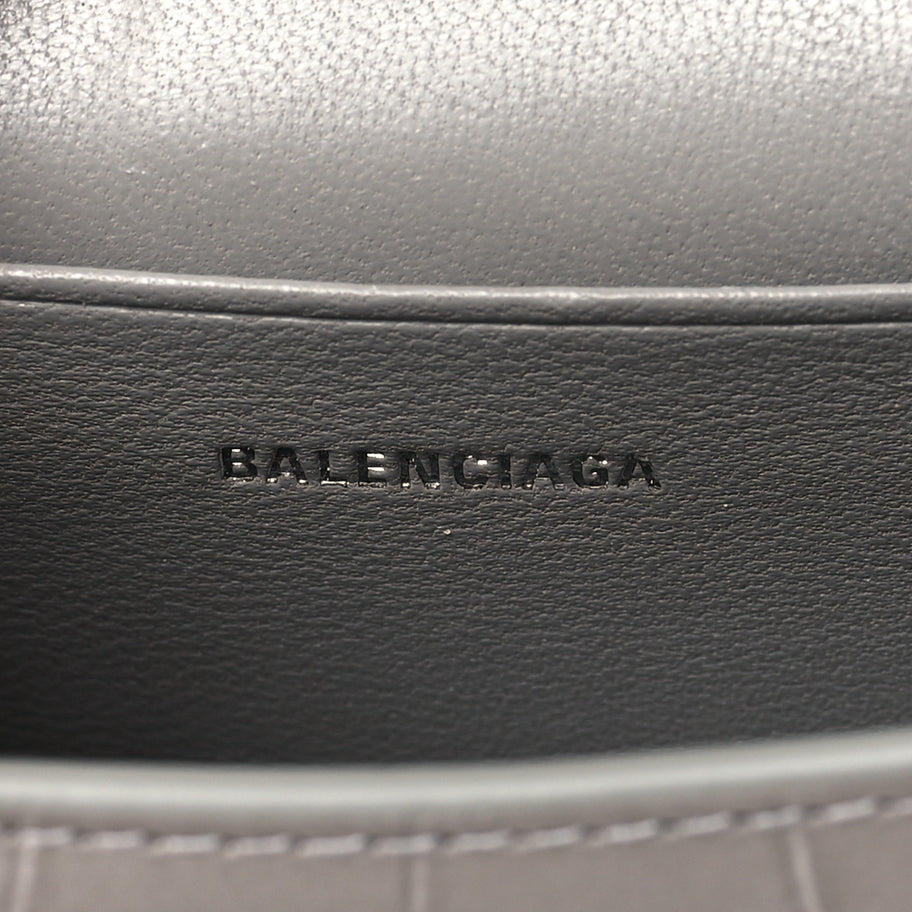 Balenciaga Shiny Calfskin Crocodile Embossed Hourglass Top Handle Bag Mini Steel Grey Image 6