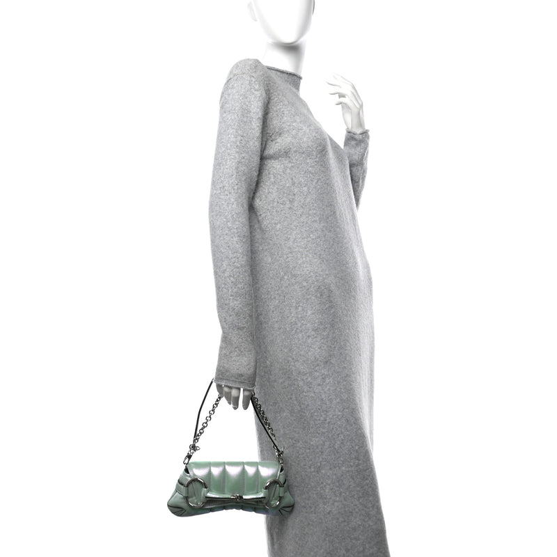  Gucci Iridescent Nappa Vertical Matelasse Medium Maxi Horsebit Chain Shoulder Bag Iridescent Salvy Green