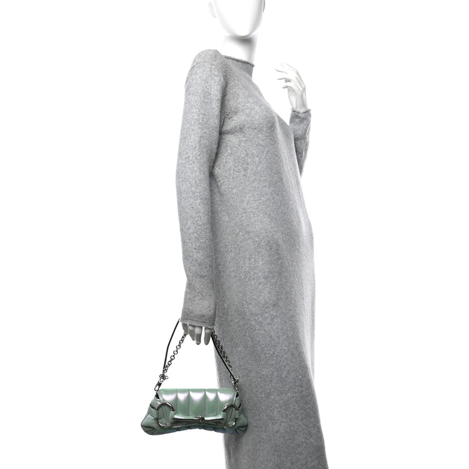 Gucci Iridescent Nappa Vertical Matelasse Medium Maxi Horsebit Chain Shoulder Bag Iridescent Salvy Green Image 2