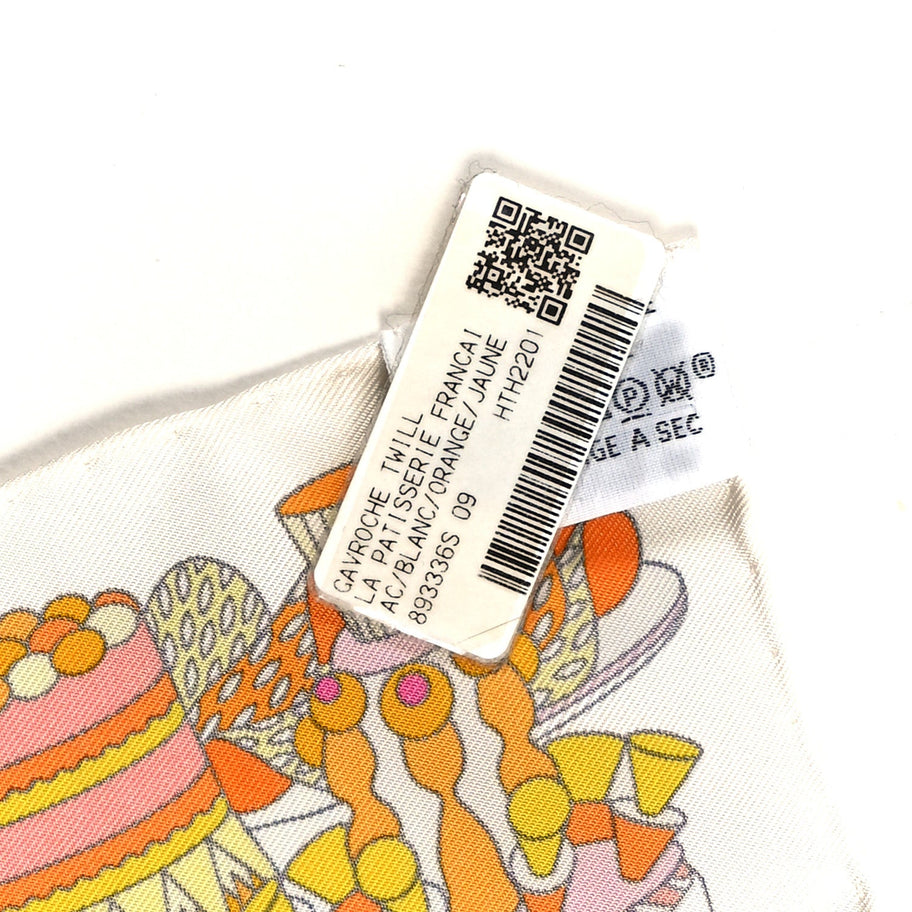 Hermes Silk La Patisserie Francaise Scarf 45 White Orange Jaune Image 3