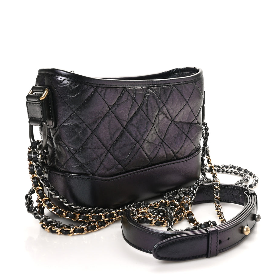 Chanel Iridescent Aged Calfskin Quilted Small Gabrielle Hobo Black Image 3