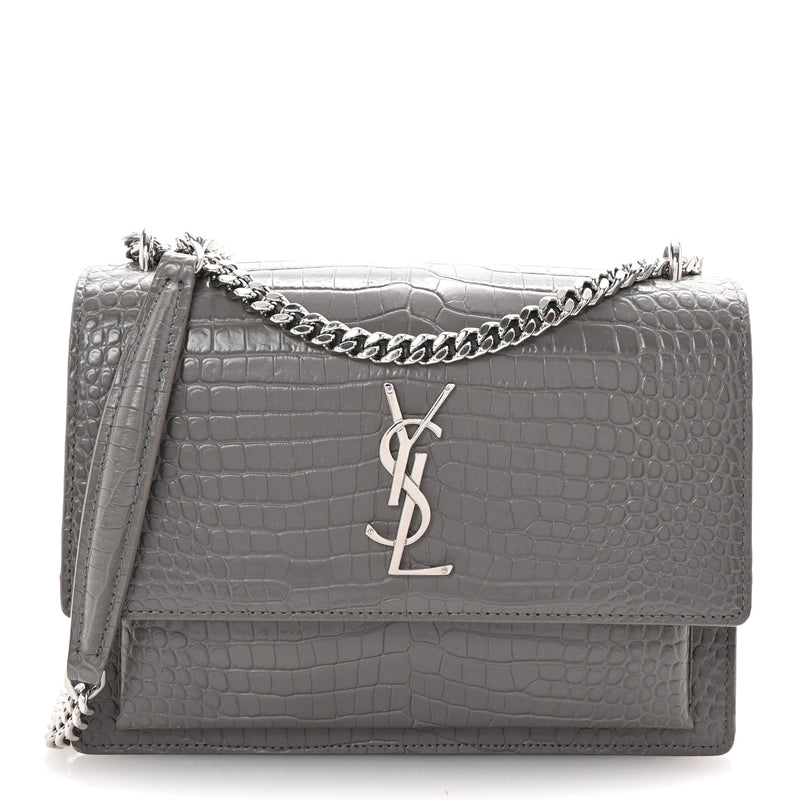  Saint Laurent Calfskin Crocodile Embossed Medium Monogram Sunset Fog