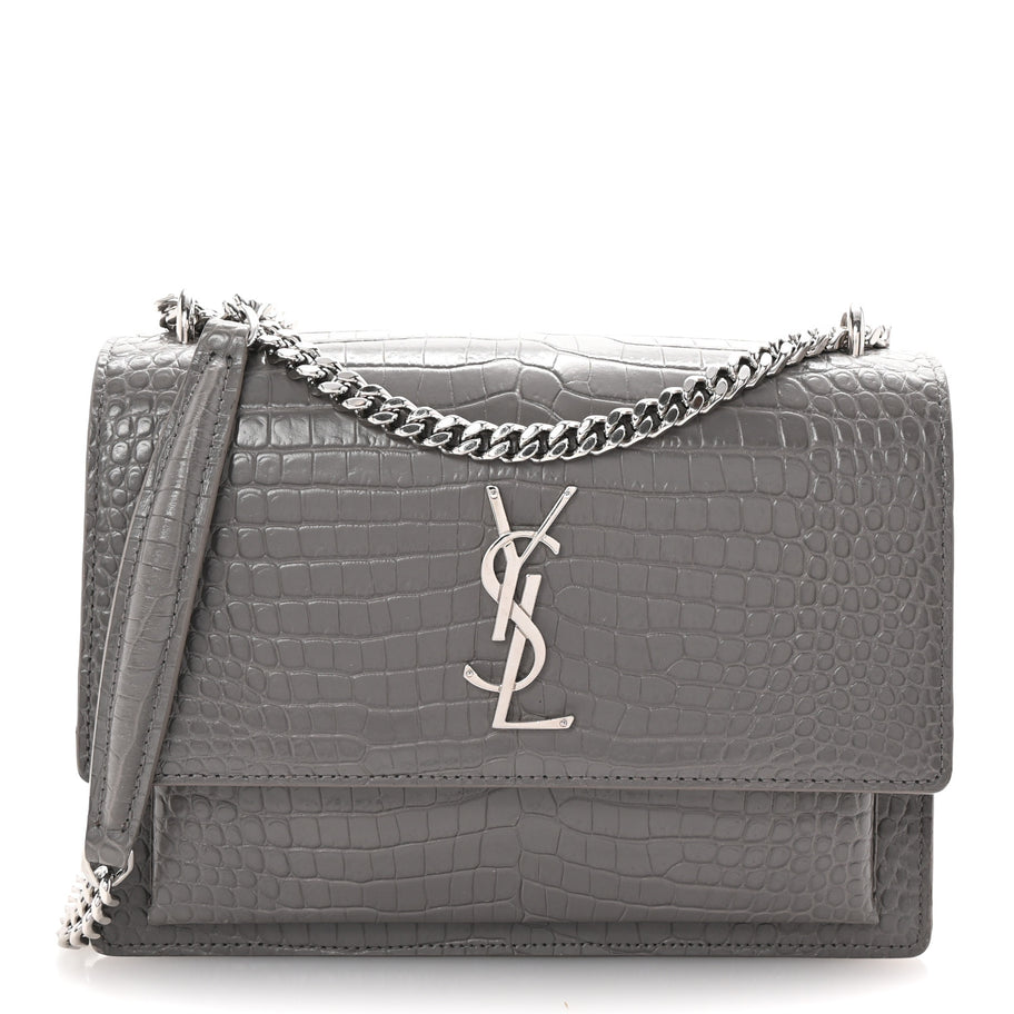 Saint Laurent Calfskin Crocodile Embossed Medium Monogram Sunset Fog Image 1