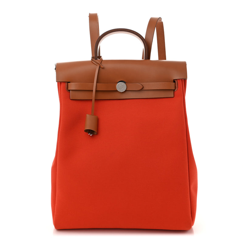  Hermes Military Toile Vache Hunter Herbag a Dos Zip Retourne Backpack Orange Mecano Fauve