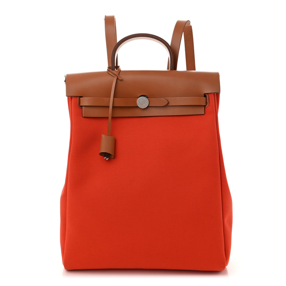 Hermes Military Toile Vache Hunter Herbag a Dos Zip Retourne Backpack Orange Mecano Fauve Image 1