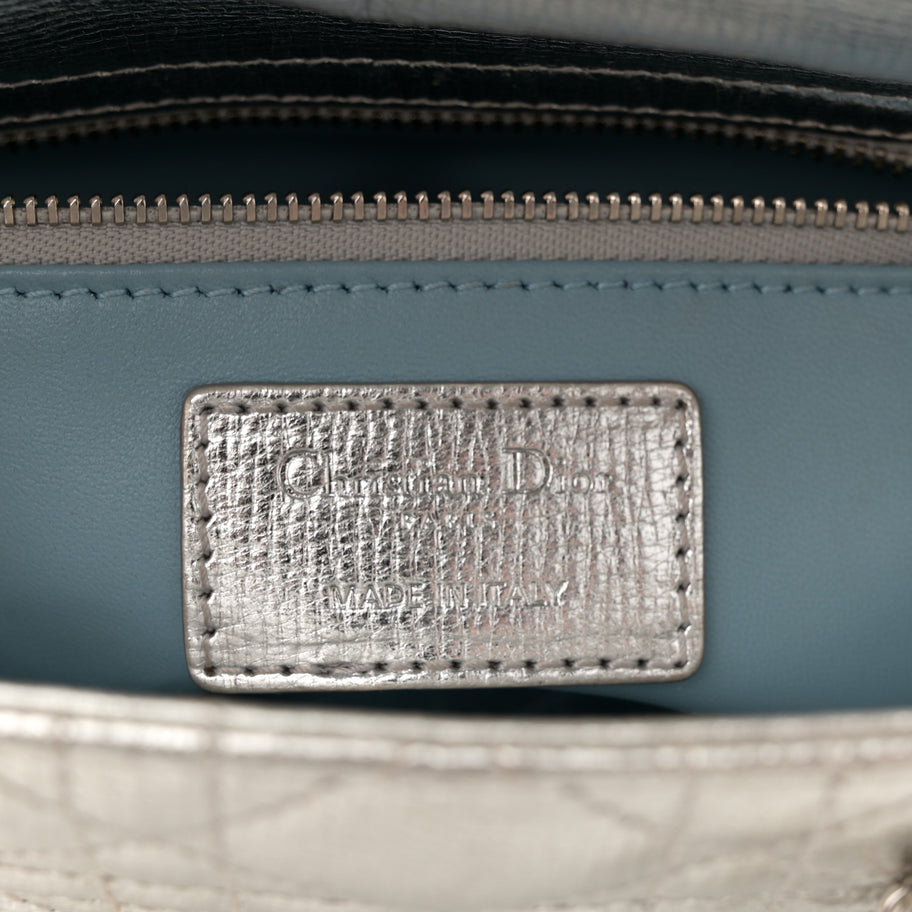 Christian Dior Metallic Grained Calfskin Cannage Small Lucky Badges My Lady Dior Silver Image 6
