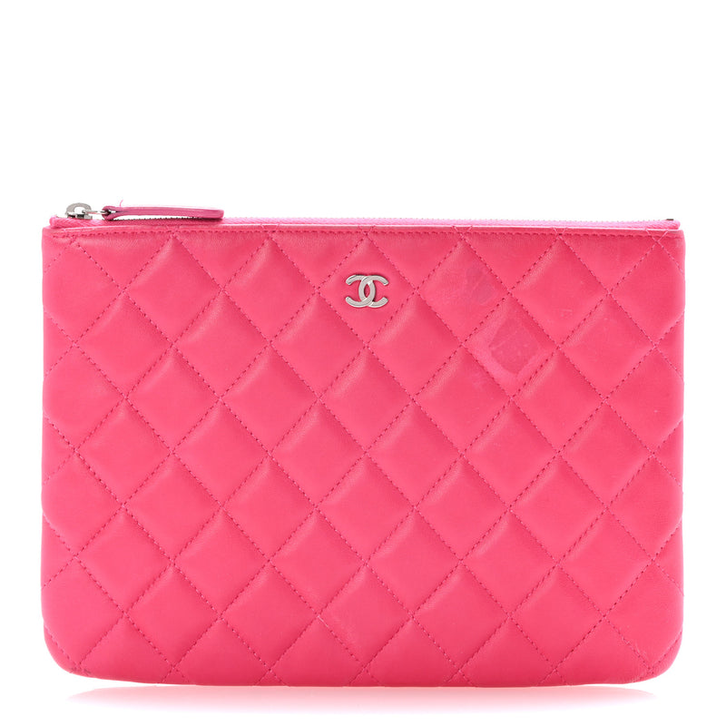  Chanel Lambskin Quilted Medium Cosmetic Case Dark Pink