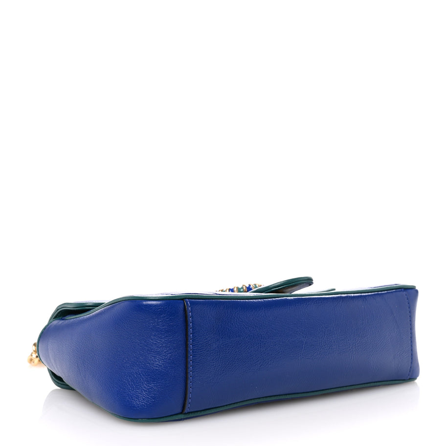 Gucci Azalea Calfskin Enamel Matelasse Diagonal Small Torchon GG Marmont Shoulder Bag Imperial Blue Pavone Image 4