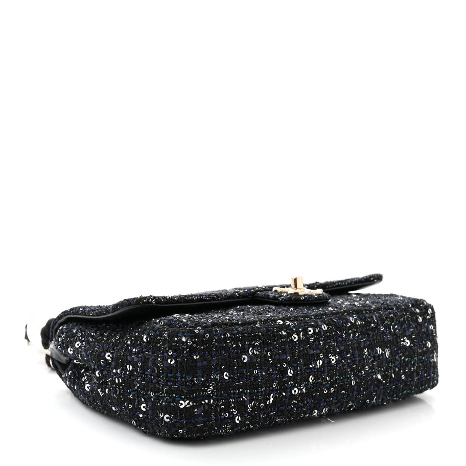 Chanel Tweed Medium Pearl Handle Flap Black Ecru Image 4
