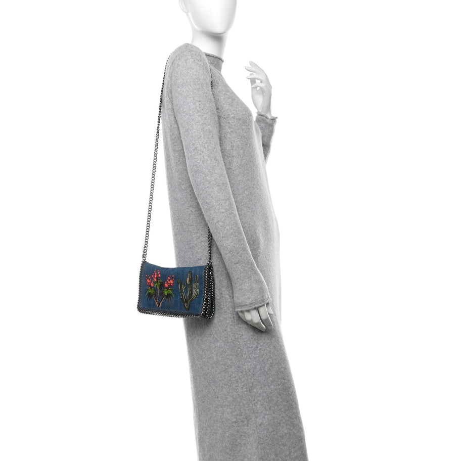 Stella McCartney Eco Denim Embroidered Falabella Crossbody Cerulean Image 2