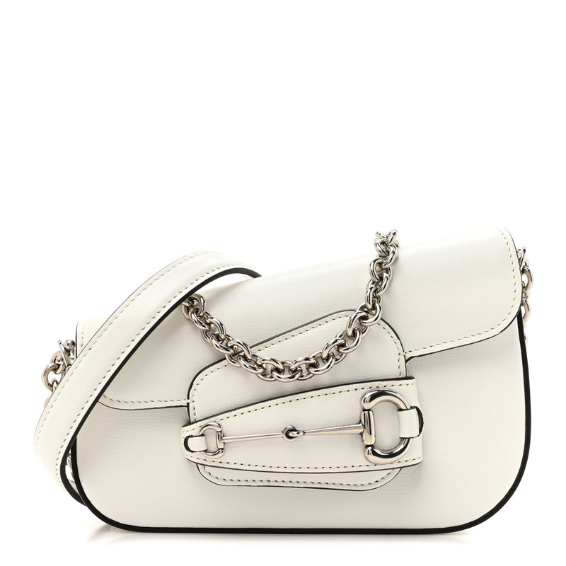  Gucci Calfskin Mini Horsebit 1955 Asymmetric Shoulder Bag Great White