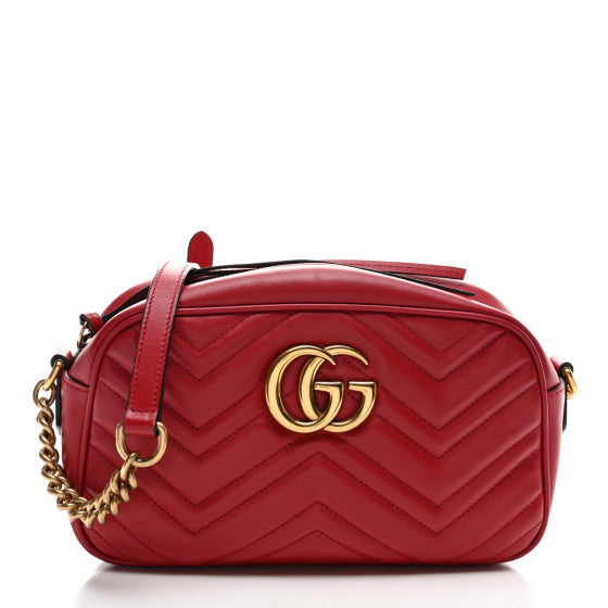 Gucci Calfskin Matelasse Small GG Marmont Chain Shoulder Bag Hibiscus Red Image 1
