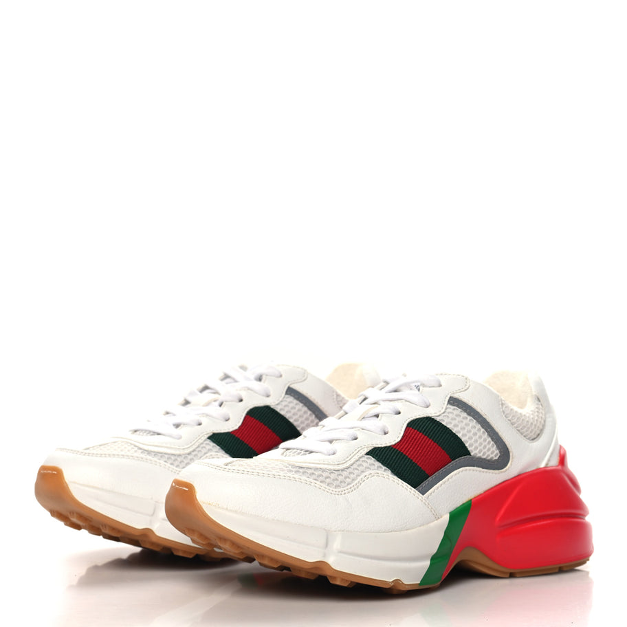 Gucci Lavaredo Eco Fabric Mesh Web Womens Rhyton Reflective Sneakers 35.5 Great White Green Red Silver Image 4
