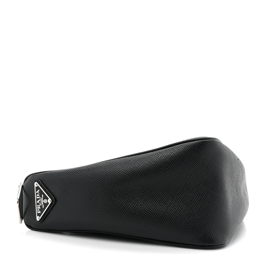 Prada Saffiano Cuir Triangle Logo Embossed Triangle Shoulder Bag Black Image 4