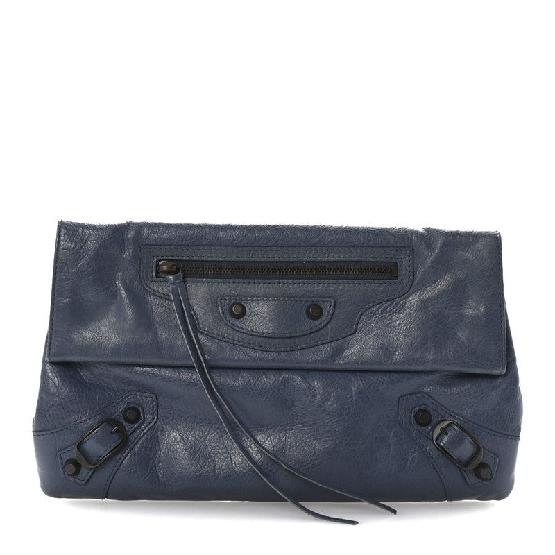  Balenciaga Agneau Classic Hardware Envelope Clutch Bleu Persan