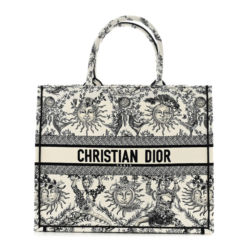  Christian Dior Canvas Embroidered Large Toile de Jouy Soleil Book Tote Black White