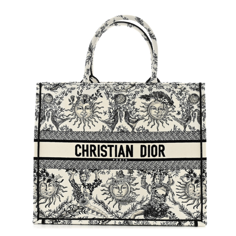 Christian Dior Canvas Embroidered Large Toile de Jouy Soleil Book Tote Black White Image 1