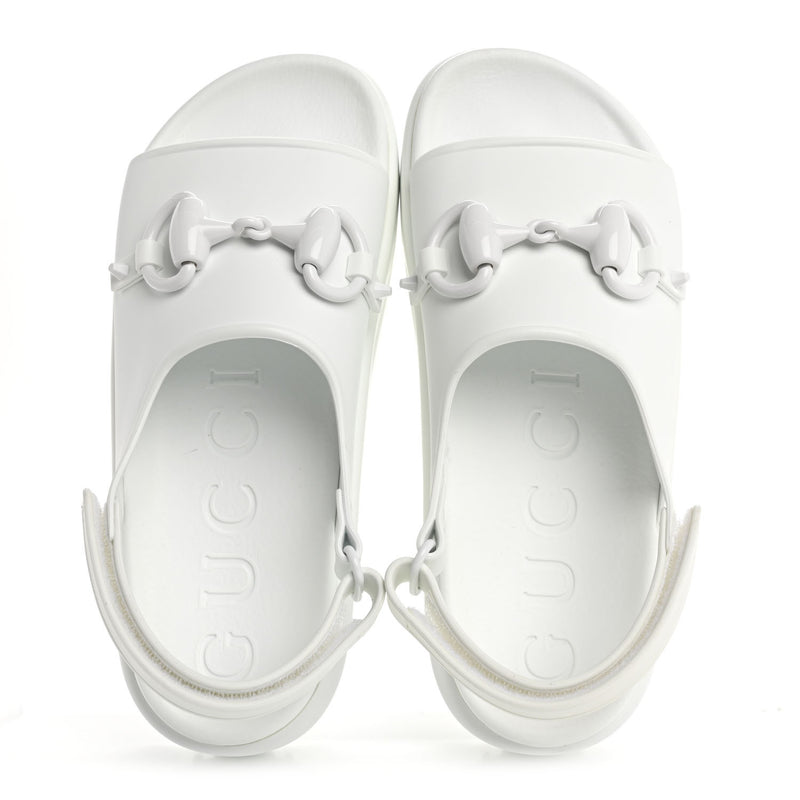  Gucci Soft Rubber Horsebit Touch Womens Strapped Sandals 38 Great White