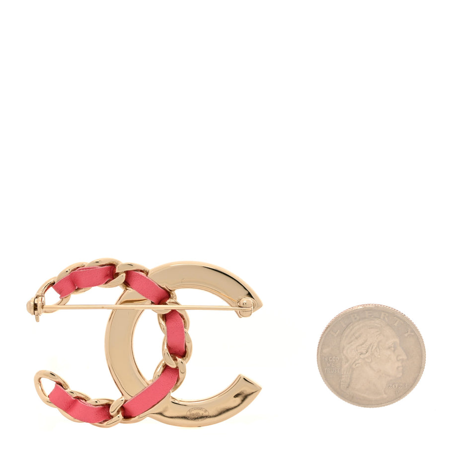 Chanel Lambskin Baguette Crystal CC Chain Brooch Pink Gold Image 2