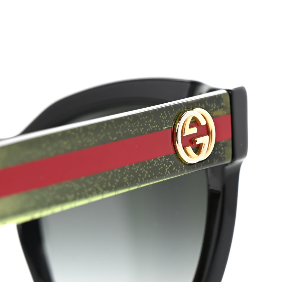 Gucci Acetate Square Frame Web Glitter Sunglasses GG0034S Black Green Image 6