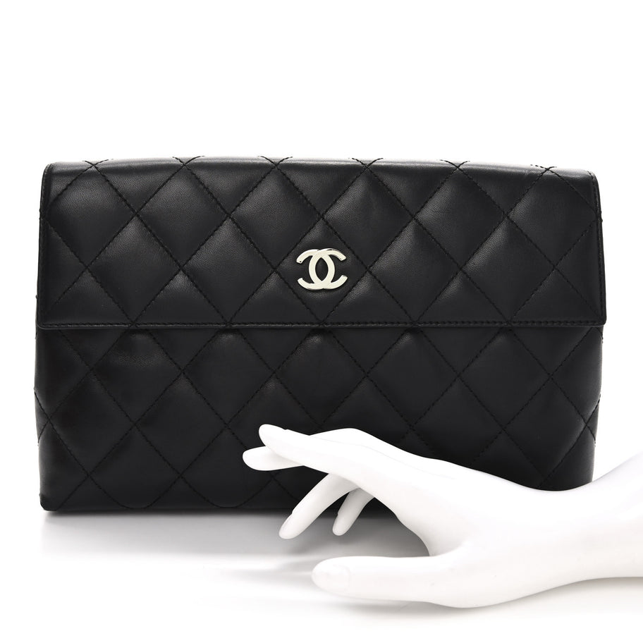 Chanel Lambskin Quilted Clutch Black Image 2