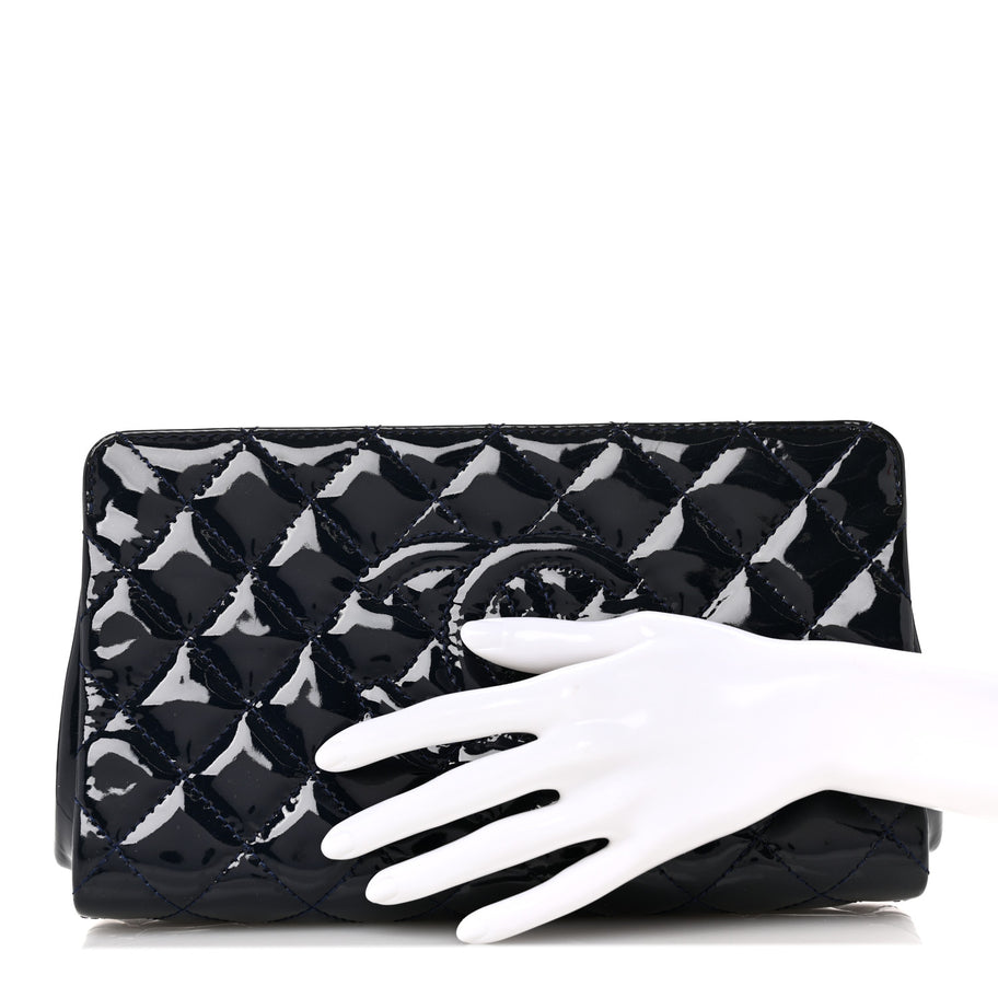 Chanel Patent CC Quilted Timeless Clutch Navy Image 2