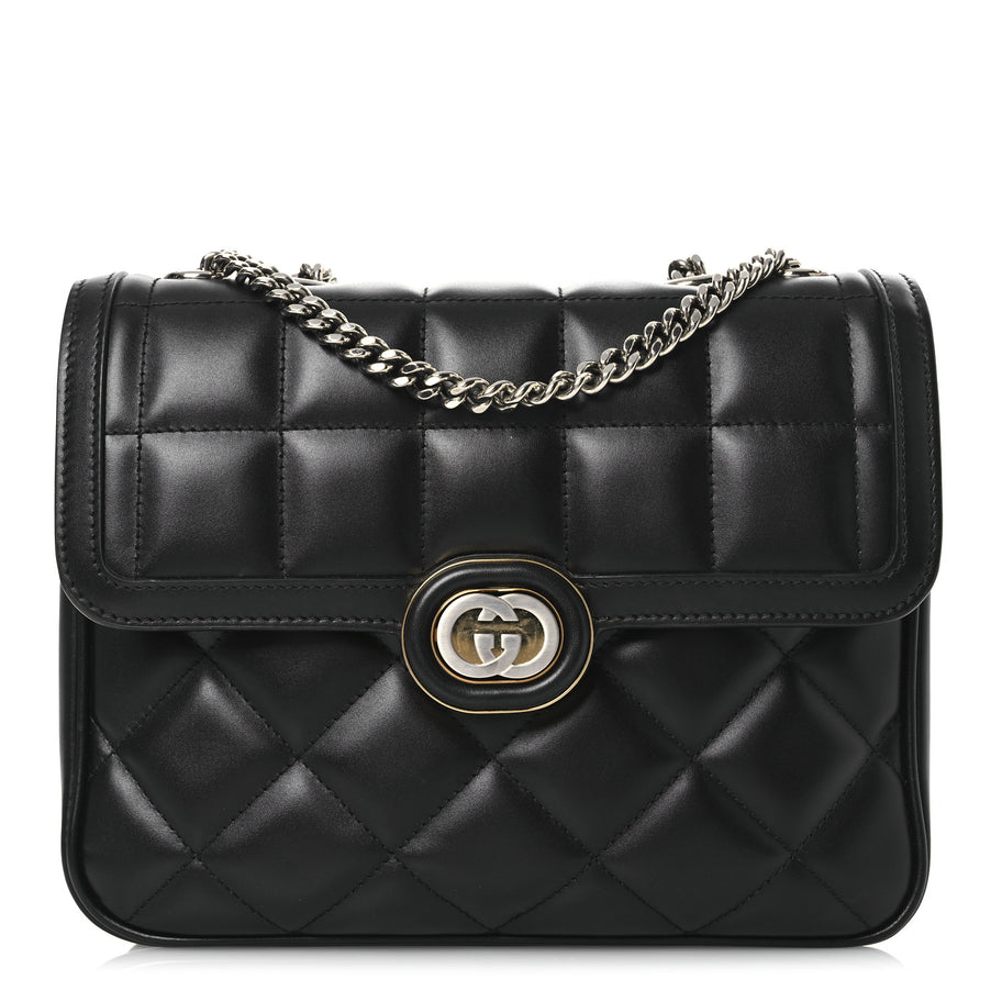 Gucci Calfskin Quilted Small Deco Shoulder Bag Black Image 1