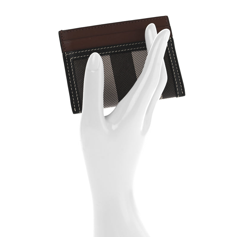  Burberry E-Canvas Calfskin Sandon Check Card Case Dark Birch