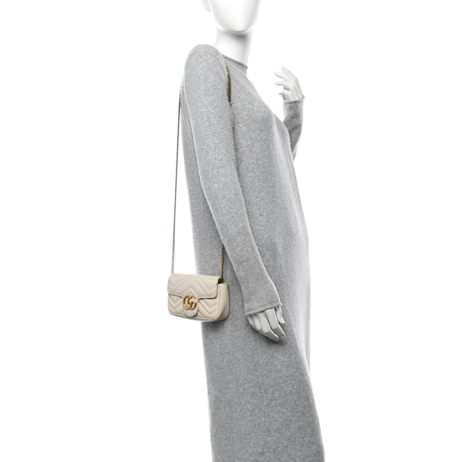 Gucci Calfskin Matelasse Super Mini GG Marmont Shoulder Bag White Image 2