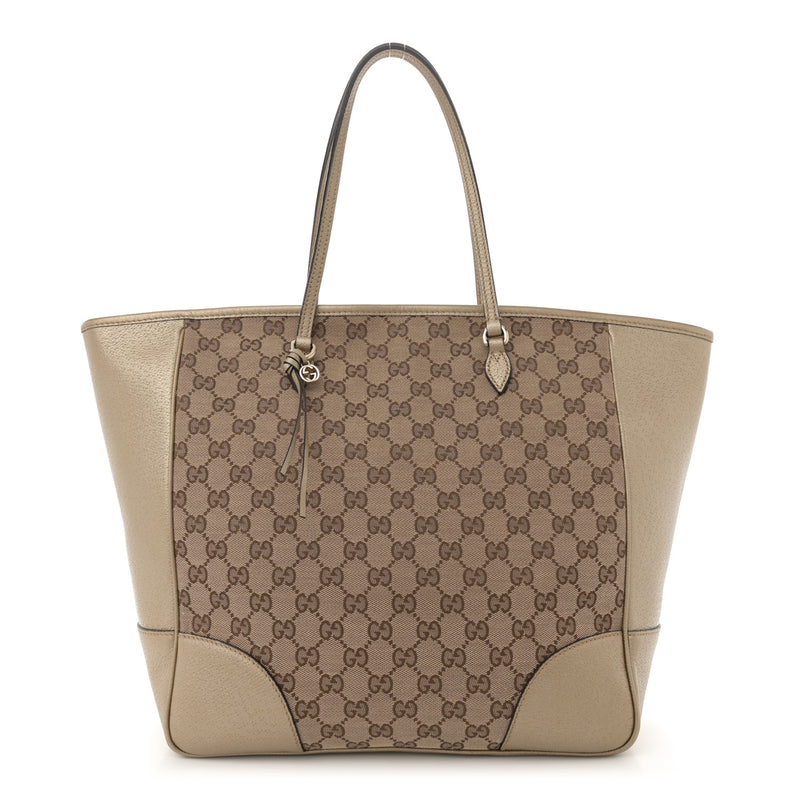  Gucci Monogram Medium Bree Zippered Tote Beige Golden Beige