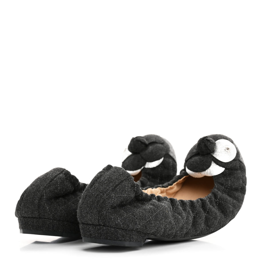 Chanel Tweed Quilted Camellia Cap Toe Ballerina Flats 40 Grey Image 5