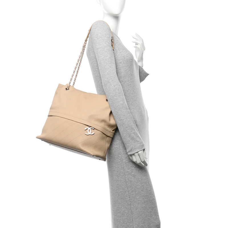  Chanel Caviar Stitched Shopping Tote Beige