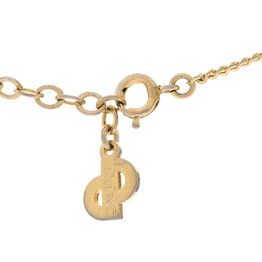 Christian Dior Metal Crystal CD Logo Pendant Necklace Gold Image 5
