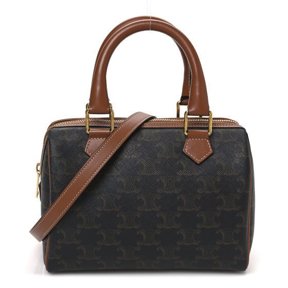 Celine Triomphe Canvas Calfskin Small Boston Bag Tan Image 1