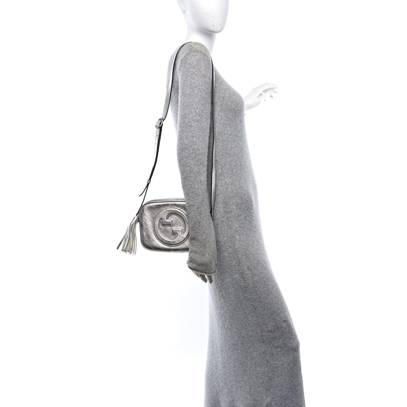  Gucci Metallic Sakai Be Green Calfskin Diagonal Stitched Small Blondie Shoulder Bag Silver