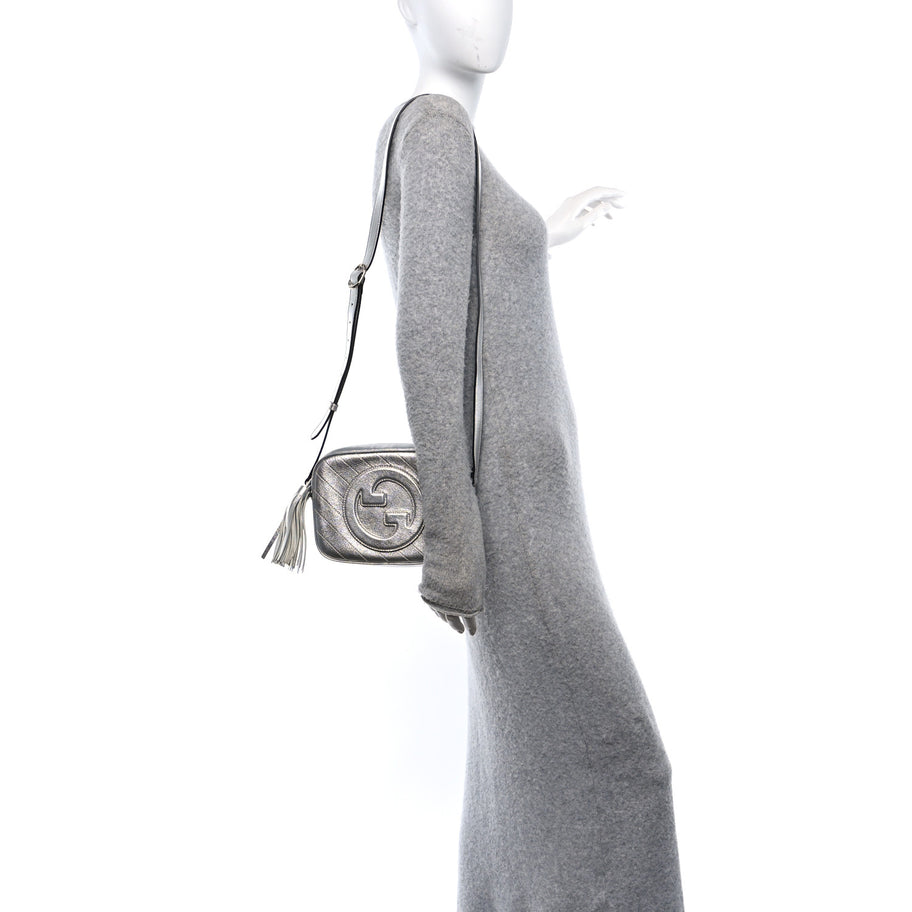 Gucci Metallic Sakai Be Green Calfskin Diagonal Stitched Small Blondie Shoulder Bag Silver Image 2