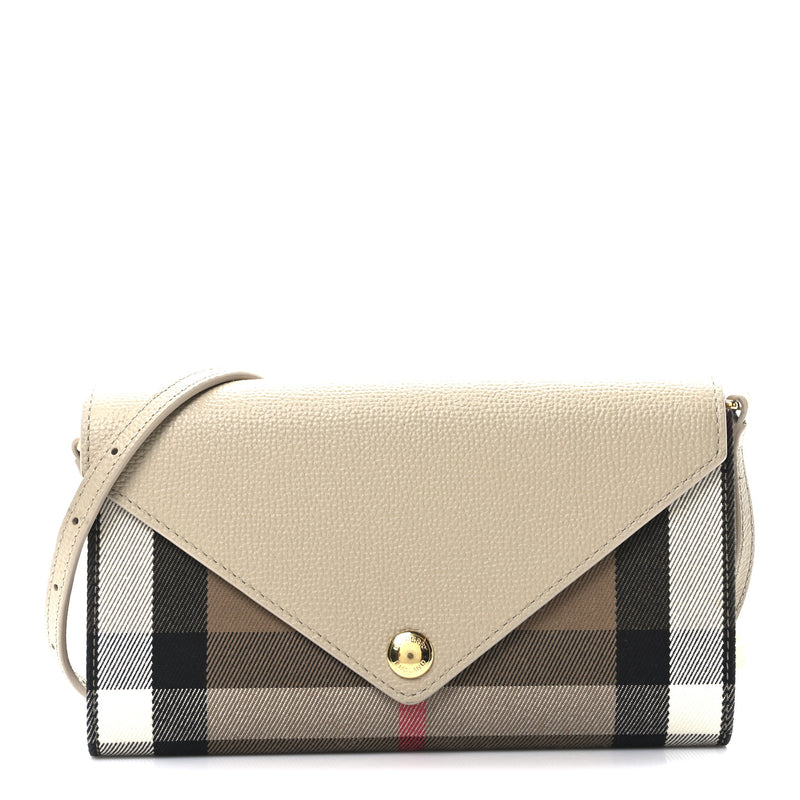  Burberry Calfskin House Check Hannah Wallet with Detachable Strap Beige