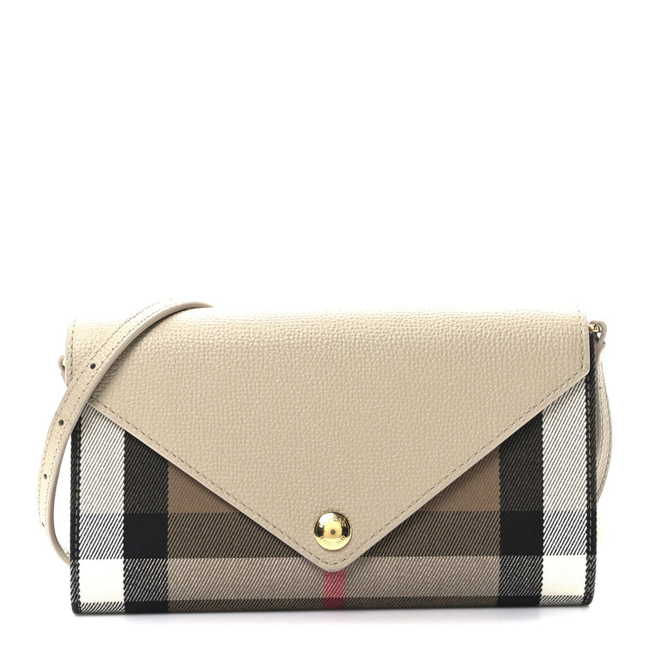 Burberry Calfskin House Check Hannah Wallet with Detachable Strap Beige Image 1