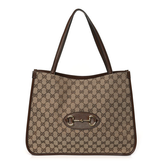  Gucci Monogram Horsebit 1955 Tote Bag Beige Brown Sugar